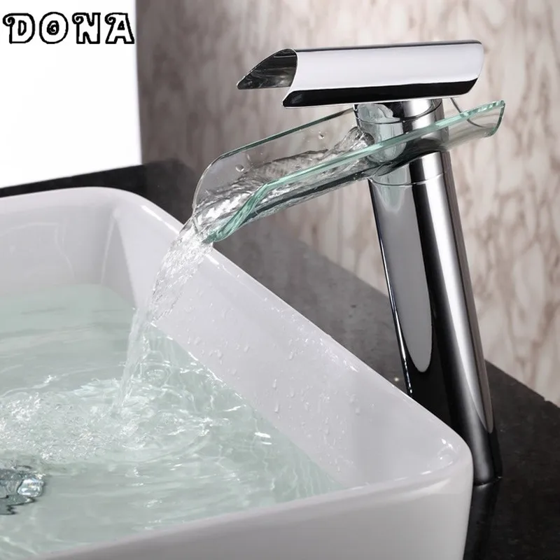 

Free shipping Brass Round Glass Bathroom Sink Faucet Water Tap Waterfall Faucet Bathroom torneira para banheiro DONA4053
