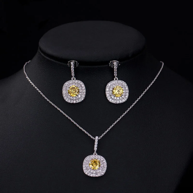 Luxury necklace pendant and earrings micro pave setting yellow AAA CZ cubic zirconia jewelry set|cubic set|jewelry setszirconia sets |