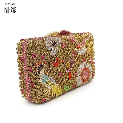 Брендовая женская Золотая вечерняя сумка клатч с кристаллами в виде животных