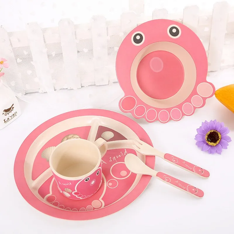 Экологическая посуда для малышей набор детской посуды из бамбукового волокна 5