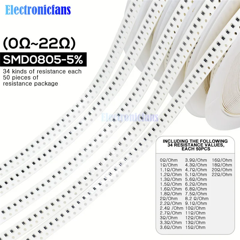 1700 шт./лот 0805 SMD резистор 0R 10 м Ом 5% 1/8 Вт 0 25 чип сопротивление фиксированный набор 34