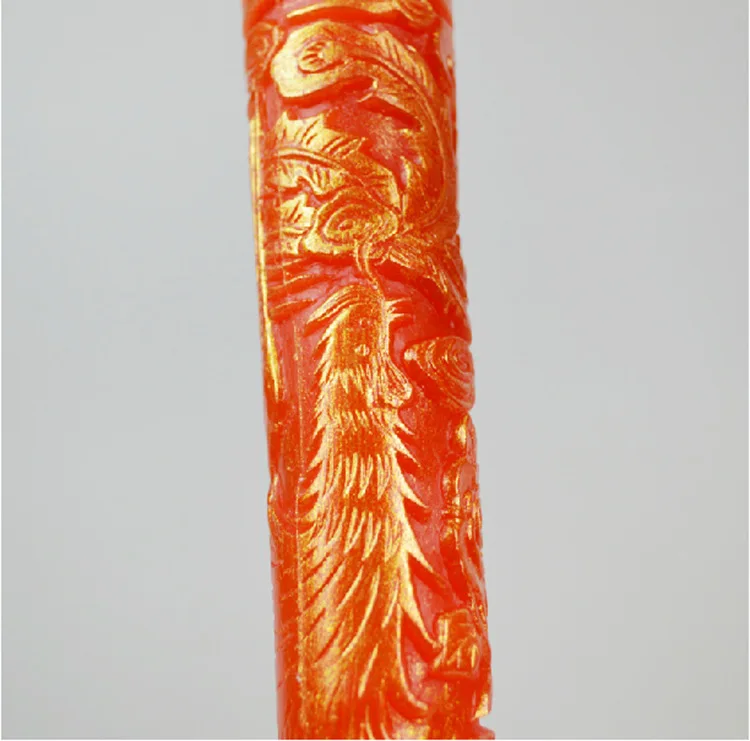 Красная свеча с резьбой по золотому дракону и фениксу 1 пара | Дом сад