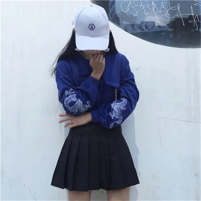 Свитшот с вышивкой дракона в стиле Харадзюку Женский пуловер круглым вырезом и