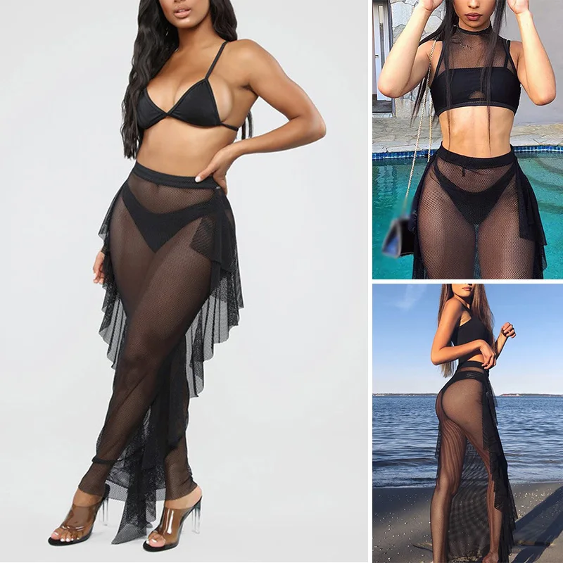 Женская юбка Клубная одежда прозрачная повседневная модная Пляжная высокая