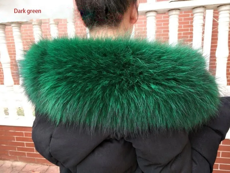 Dark green Женская куртка с воротником из натурального меха енота; сезон осень-зима; Новинка; Модный удобный теплый шарф; куртка; шаль большого размера; воротник; Лидер продаж - Цвет: Dark green