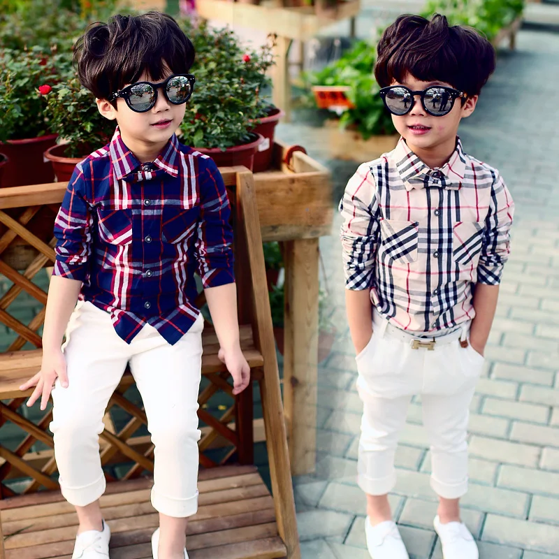 Весна осень дети в одежда 100% хлопок британский стиль шотландка длинная рукавами