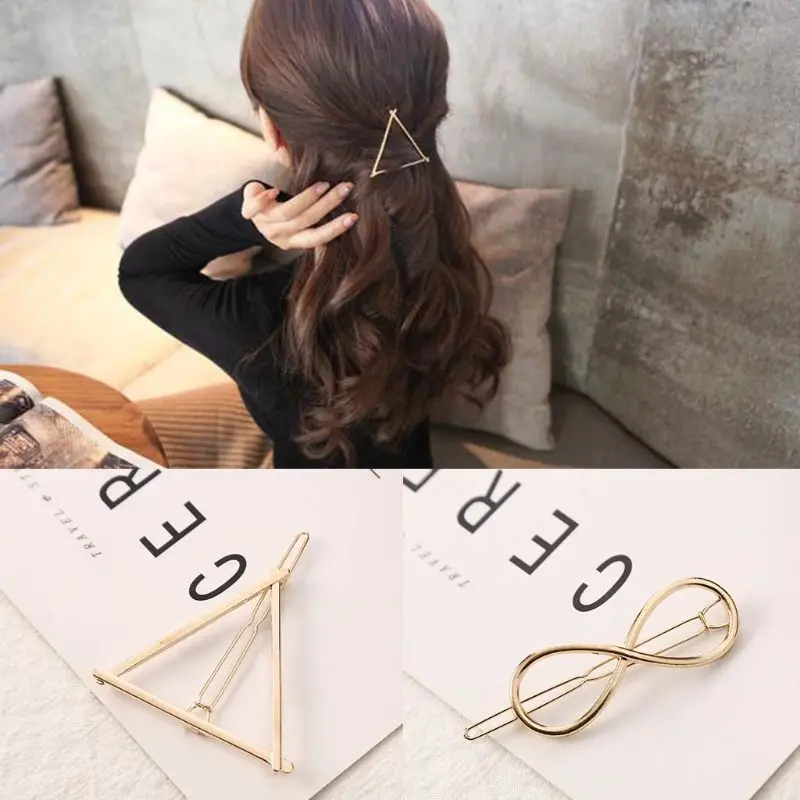 Fashion Woman Hair Accessories Triangle Clip Pin Metal Geometric Alloy Hairband Moon Circle Hairgrip Barrette Girls Holder |