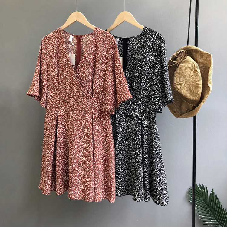 Ежедневная одежда Женская мода Vestidos Винтаж Лето v образный вырез короткий рукав