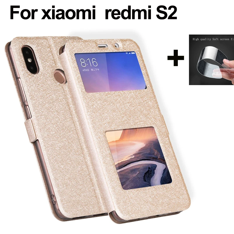 Чехол накладка для Xiaomi Redmi S2 Роскошный кожаный флип чехол с открытым окошком xiaomi