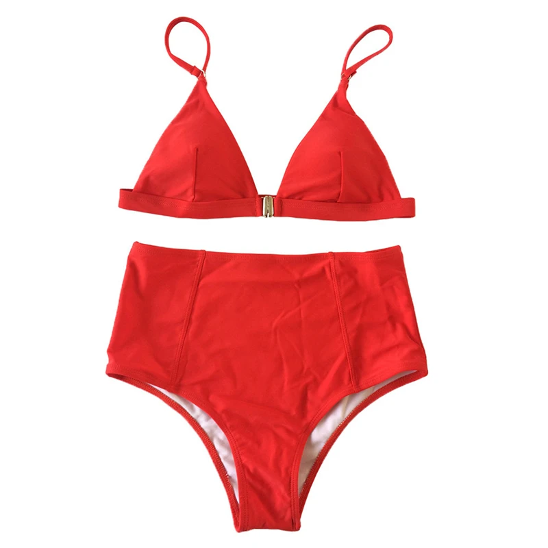 Новый красный комплект бикини с высокой талией винтажный купальный костюм