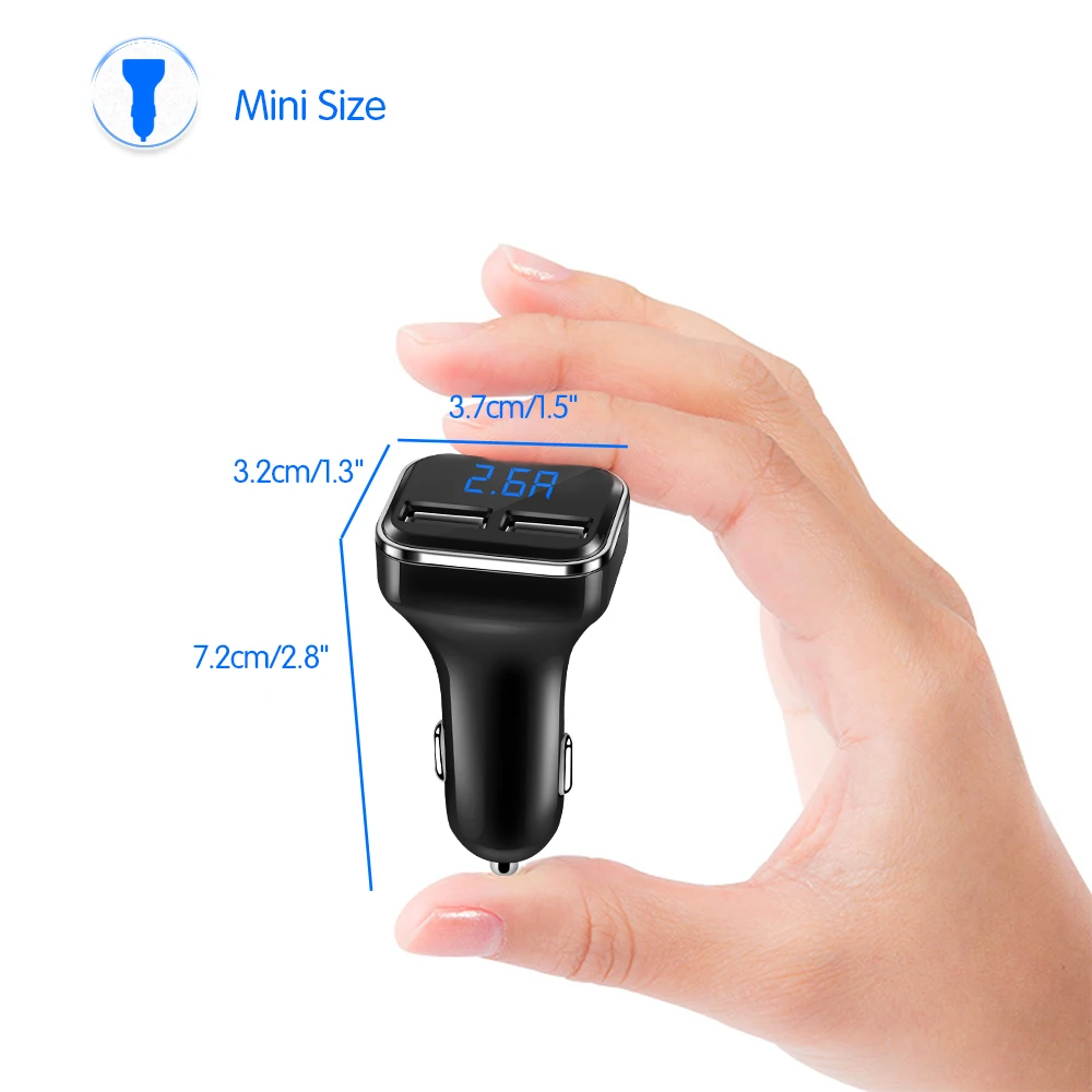 Светодиодный дисплей Powstro, автомобильное зарядное устройство с двумя usb-портами, DC12-24V, 5А, вход 4.8A, автомобильное зарядное устройство для телефона, для мобильных телефонов, рекордер для вождения, планшет