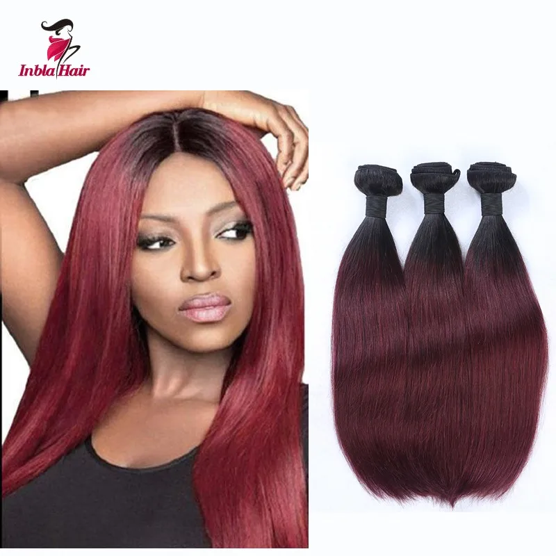 Burmese Remy Human Hair Extensions 1B/99J Two Tone Omber Color Straight Wefts Machine Double 100gram |