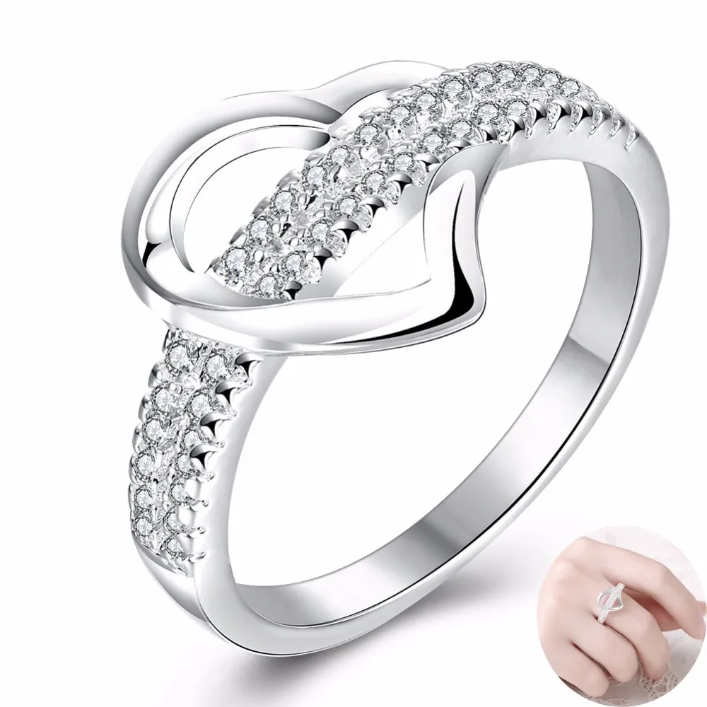 Кольца в форме сердца женское посеребренное кольцо инкрустированное боковым