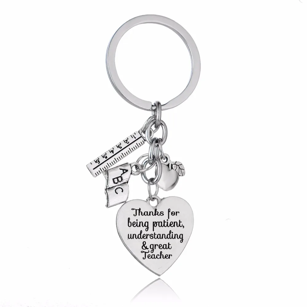 Thanks For Being Patient Understanding &amp Great Teacher Keychain Jewelry Apple Ruler ABC Book Heart Charms Keyring Teachers Gifts |