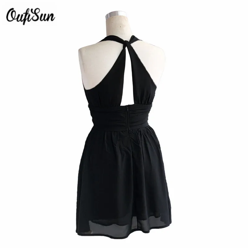 Oufisun лето sexy глубокий v шеи dress шифон спинки женщины bodycon рукавов элегантный офис