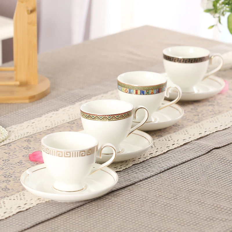 Набор из 4 костяных фарфоровых кофейных чашек с бамбуковая чашка держатель