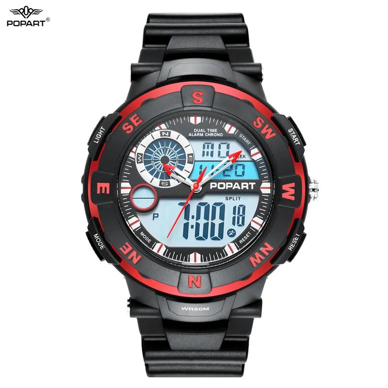 POP-831AD02 POPART, спортивные часы для мужчин, водонепроницаемые, электронные, светодиодный, цифровые, кварцевые часы, двойной дисплей, наручные часы, Relogio Masculino - Цвет: POP-831AD02