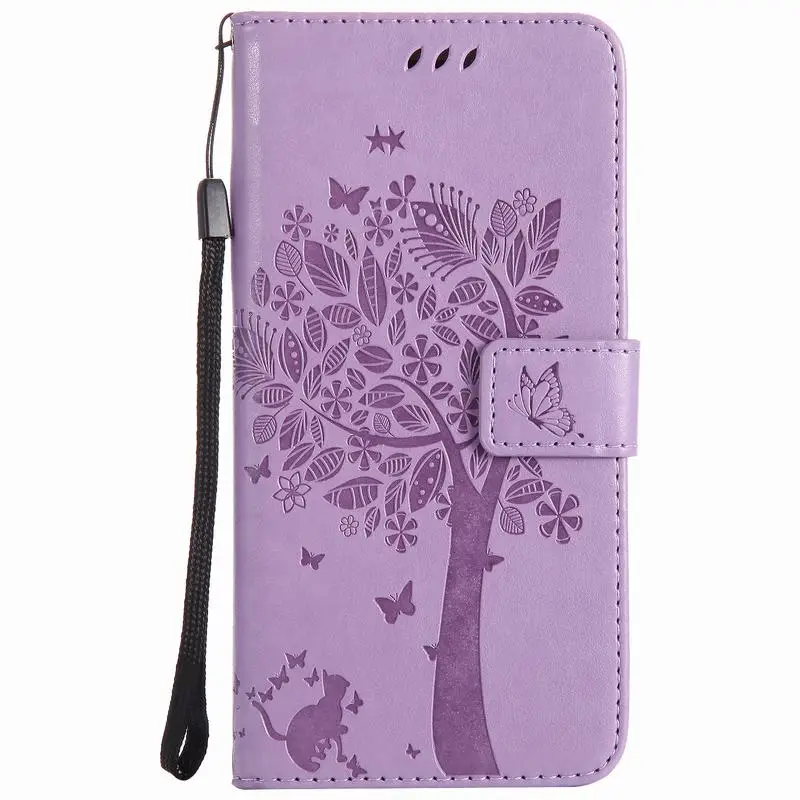 Для Coque iPhone 8 флип чехол кожаный бумажник+ Силиконовый мягкий чехол iPhone8 Plus чехол для телефона s 3D тисненый кошачий дерево защитный чехол - Цвет: Лаванда