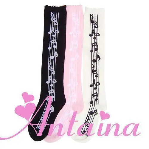 

Princess Sweet Lolita stockings Thick 100% cotton knee-high vintage musc notes young girl cosplay stocking color choose KCCW16