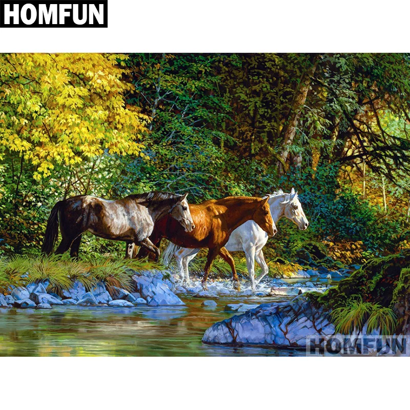 Алмазная живопись HOMFUN A01232 полноразмерная/круглая вышивка Лес Хорс 5D для