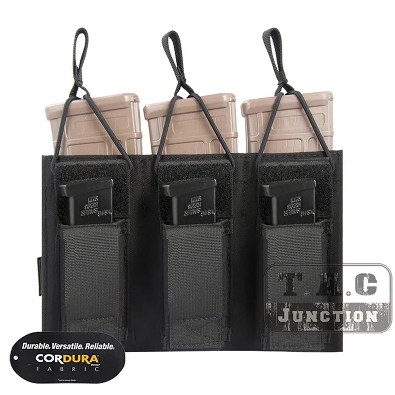 BK Emerson Тактический тройной Открытый Топ 5,56& Пистолет подсумок EmersonGear MOLLE/PALS Mag Чехол кобура Перевозчик страйкбол военный - Цвет: BK