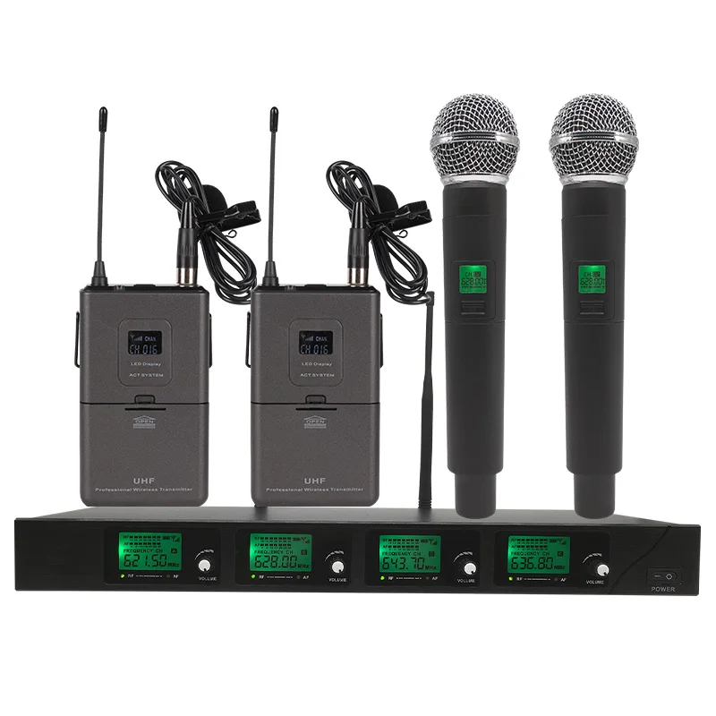 2 Lapel 2 Handheld Профессиональная Беспроводная микрофонная система UHF4 канальный ручной нагрудный конденсатор гарнитура караоке mic studio sm58 для конференц-зала - Цвет: 2 Lapel 2 Handheld