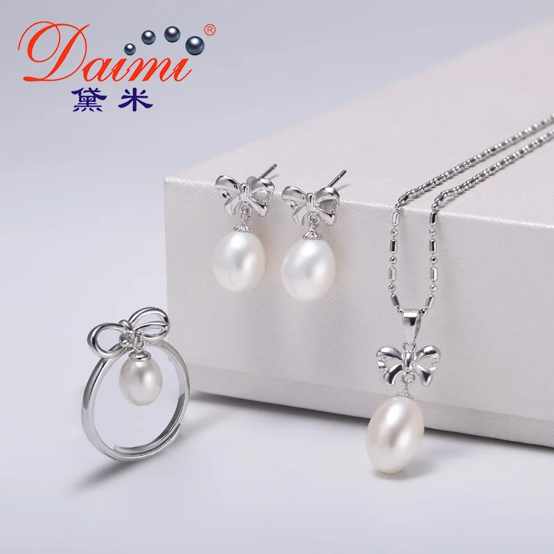 DAIMI Elegance Bowknot Ring 925 Sterling Silver 7-8mm White Freshwater Pearl Fine Jewelry 2017 New | Украшения и аксессуары