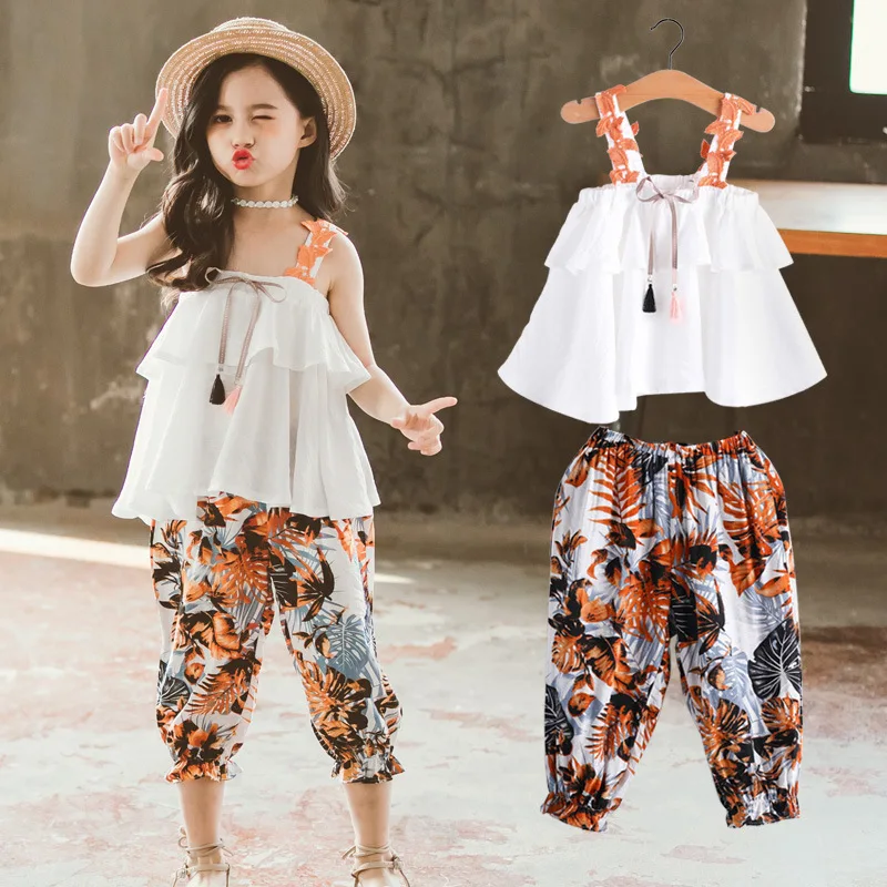 Летний костюм для девочек Новинка 2019 года Корейская версия модная шифоновая