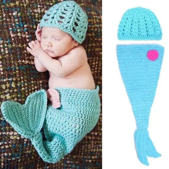 2017 маленькая Русалка реквизит для фотосъемки новорожденных вязаная детская