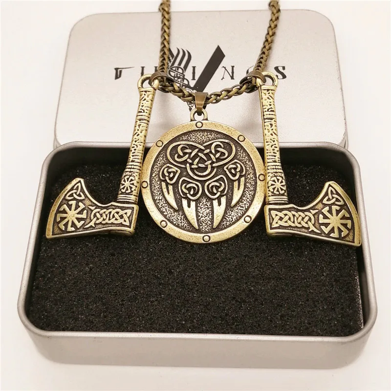 Дропшиппинг Vele Bear Paw two Kolovrat axe Шейное колье с подвеской Viking языческие