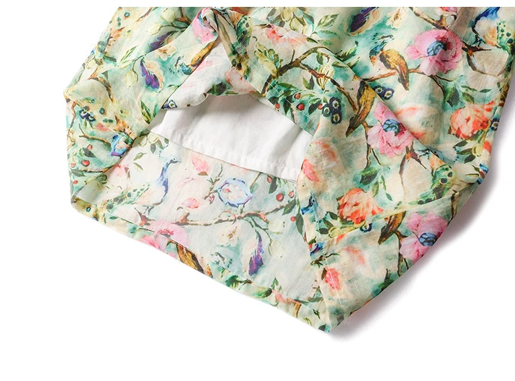 Женское винтажное платье до колена льняное в китайском стиле с цветочным принтом