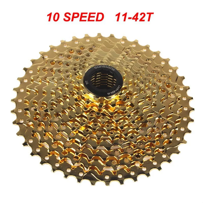 10 скоростей 11-40/46T MTB велосипед кассета свободного хода широкоугольная велосипедная Звездочка кассета свободного хода горный велосипед кассета свободного колеса - Цвет: 10S 11-42T Gold