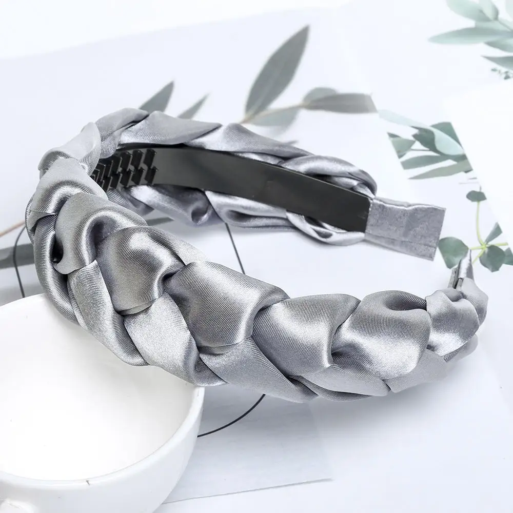 Satin B Корейская мода, однотонная бархатная косичка из ткани, повязка на голову с зубами для женщин, аксессуары для волос, повязка на голову для девочек, широкий обруч для волос - Цвет: Satin B