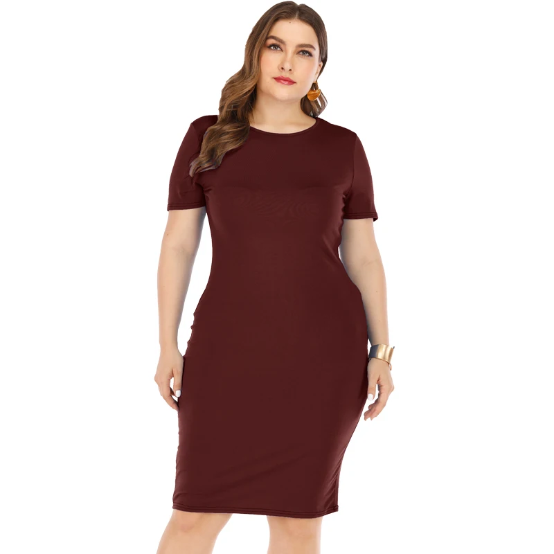 Плюс Размеры платья жира платье mm летнее труба с О-образным вырезом короткий