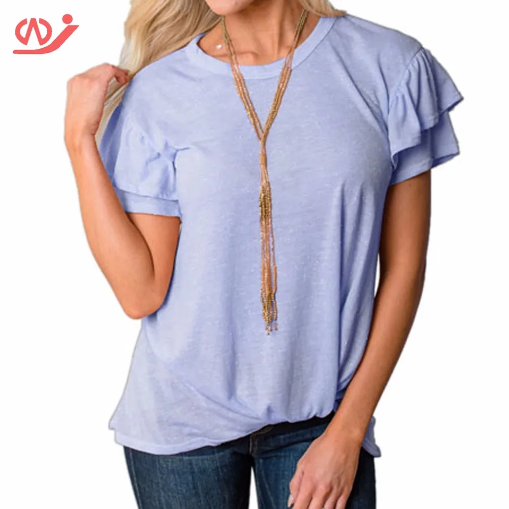 Women basic casual summer tops for women 2018 short-sleeved T-shirt lotus leaf edge | Женская одежда