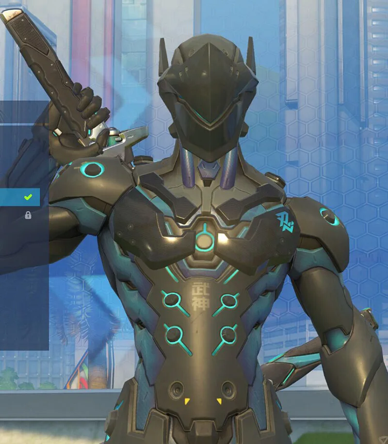 Игра OW Over And Watch Genji карбоновый Черный Косплей Полный комплект с маской оружия