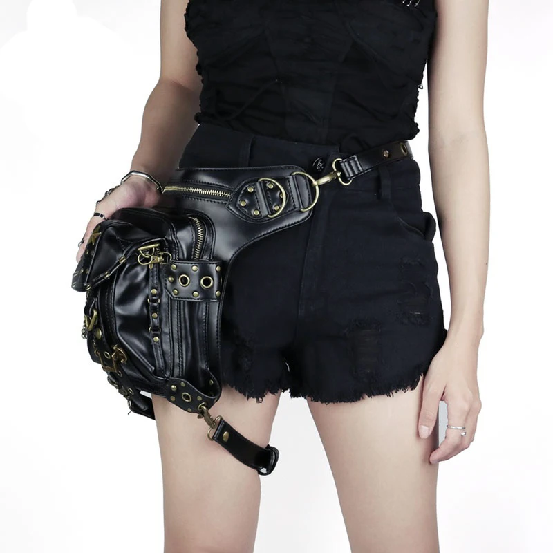 

High Quality PU Leather Unisex Motorcycle Rider Hip Leg Belt Bum Waist Pack Bags Punk Rock Messenger Shoulder Cross Body Bag New