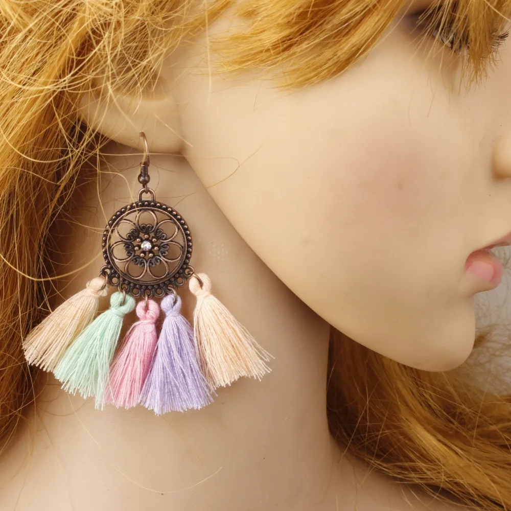 Женские Висячие серьги в богемном стиле форме Ловца снов с кисточками из