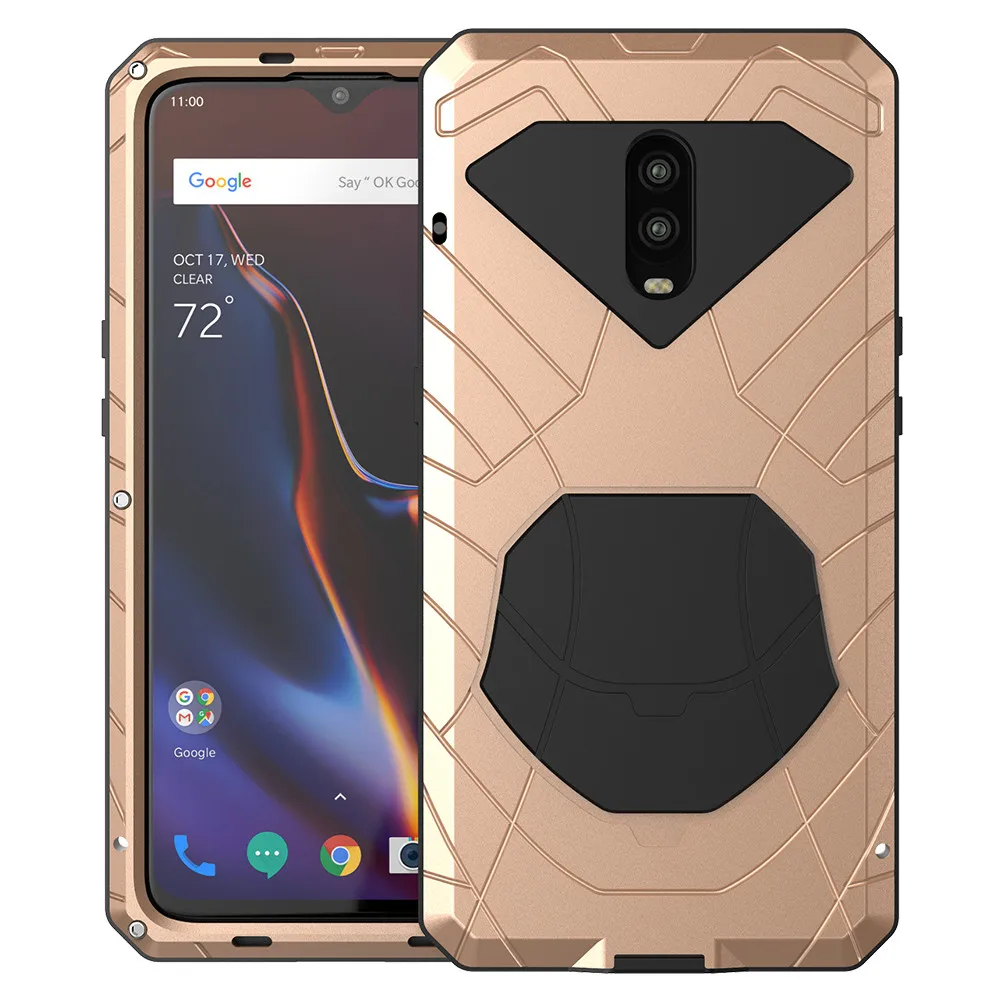 Golden Для Oneplus 6 6 T твердый корпус для телефона Алюминиевый металлический протектор экрана из закаленного стекла OnePlus 7 7Pro крышка сверхмощная защита - Цвет: Golden