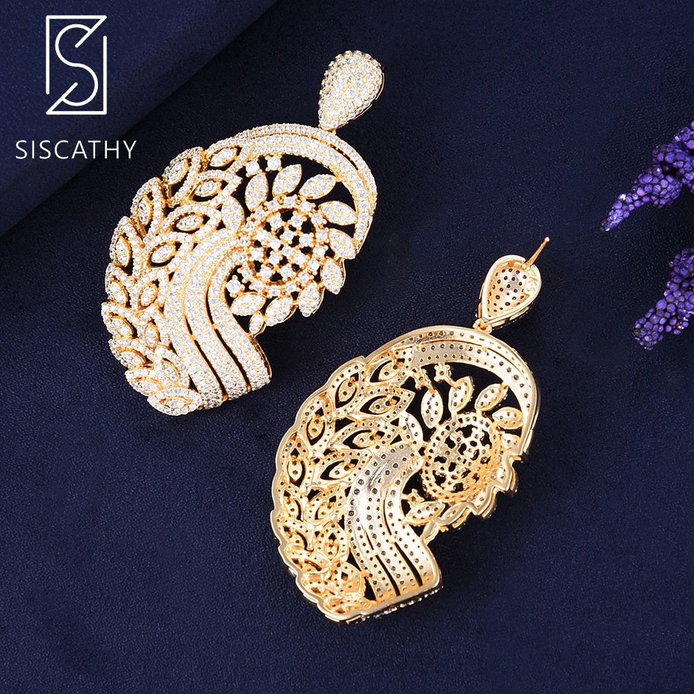 

Siscathy Trendy Luxury Women Bride Plant Leaves Dangle Drop Earrings Cubic Zirconia Inlaid Nigerian African Wedding Earrings