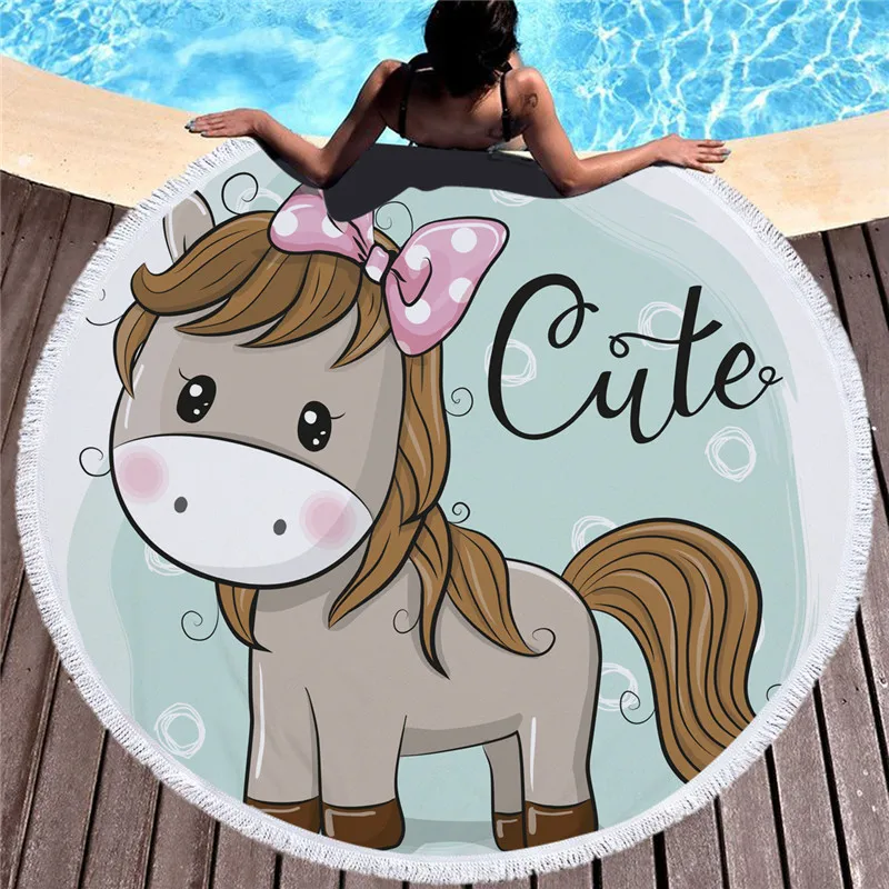 

Animals Print Round Beach Towel For Adult Colorful Print Soft Microfiber Shower Bath Towel Travel Blanket Swimming Cover 150CM