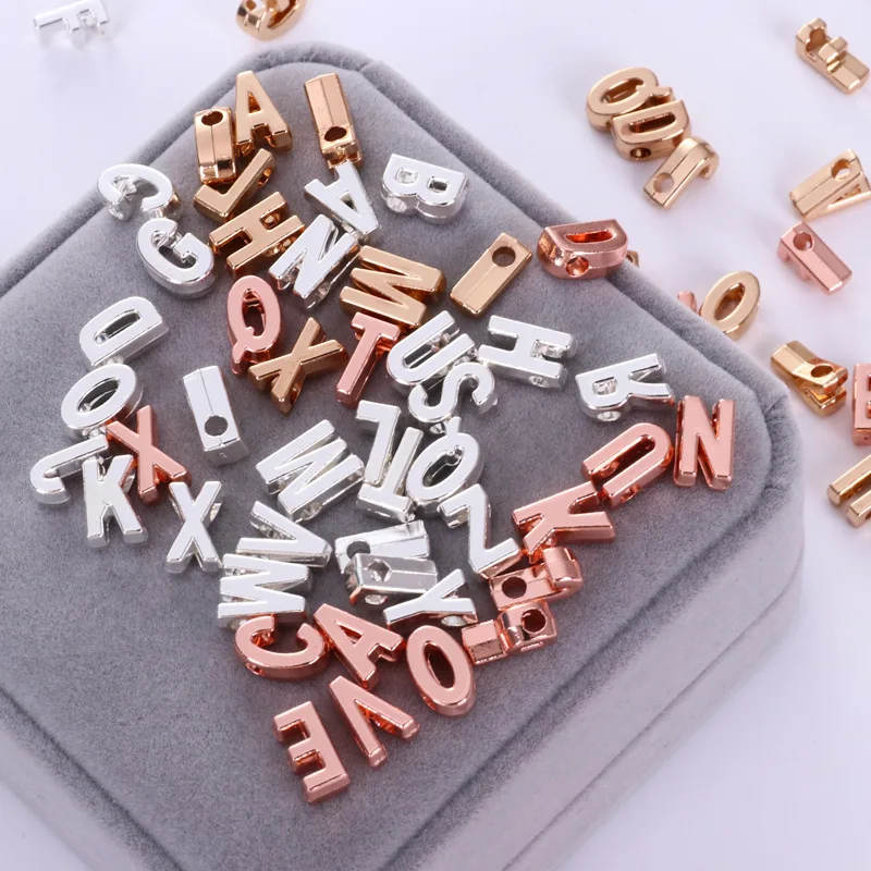 

Rose Gold Silver 26 Alphabet A-Z Perforated 10MM Letters Pendant Charms Beads Jewelry Making Accessories 130PCS