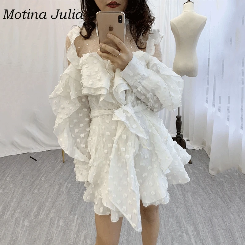 Motina Julia 2019 летний сексуальный шифоновый комбинезон в горошек женский с v образным