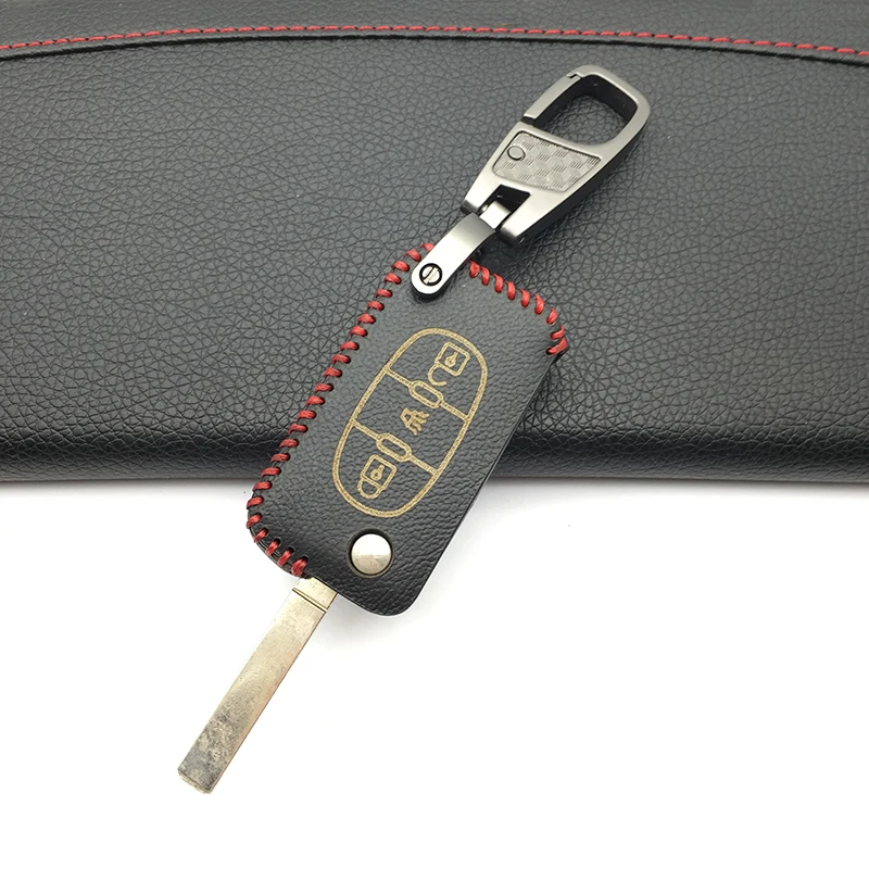100% кожаный чехол для ключей автомобиля защиты кожи 3 кнопки Fob Citroen C2 C3 C4 Picasso Xsara C5 C6