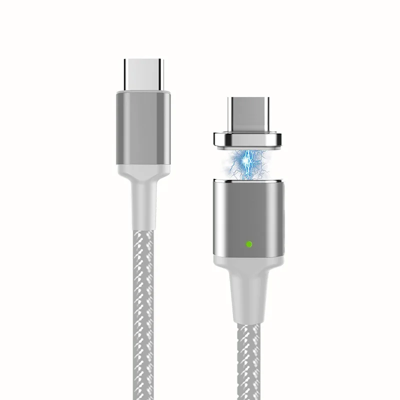 Серебристый Магнитный кабель type-C 100 Вт, 5А, быстрая зарядка, PD, USB C кабель для Macbook, зарядный кабель type-C, type-C, для huawei, Xiaomi, samsung - Цвет: Серебристый