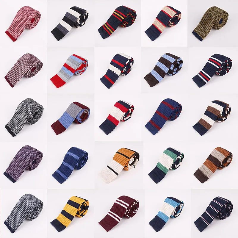 

New Fashion 5CM Men Knit Tie Narrow Flat Head Striped Dot Plaid Necktie Men Accessories Skinny Tie Holiday Gift for Men Wedding