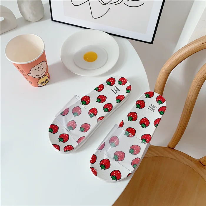 Strawberry PVC YIXIE/; женские тапочки; модные летние милые женские повседневные шлепанцы; пляжные шлепанцы с фруктовым принтом; домашняя женская обувь - Цвет: Strawberry PVC
