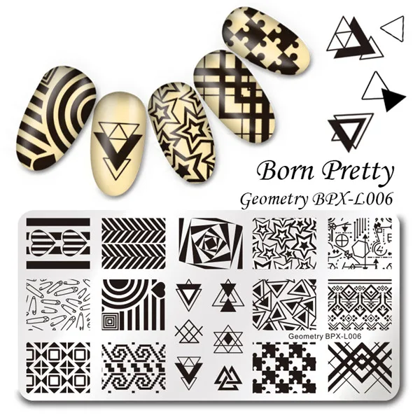BORN PRETTY Geometic Flower Nail Art Stamp Plate Classic Traingle Heart маникюрный шаблон пластина с изображениями для нейл-арта