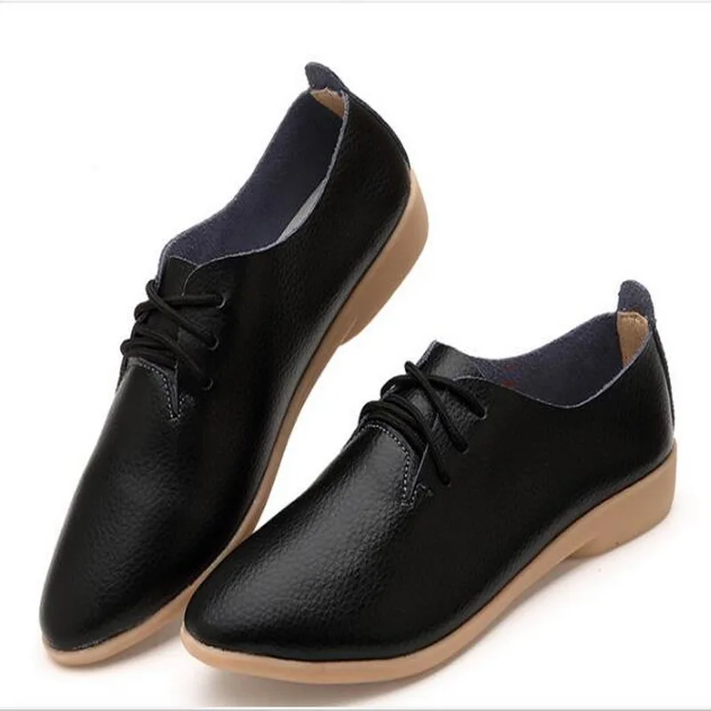 

Taomengs 21 Women Genuine Leather Oxford Shoes Women Pointed Toe Casual Nurse Spring Autumn shoes Women Loafers black Shoes 3544