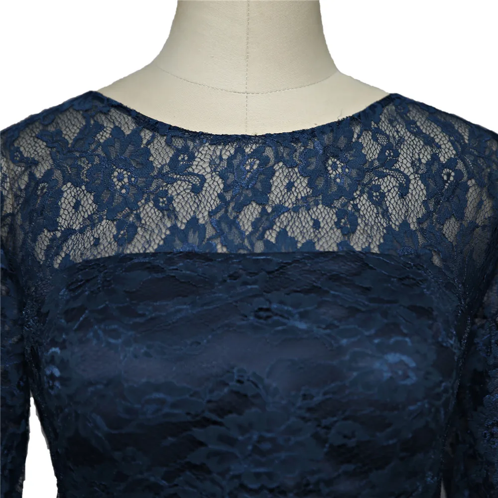 Navy Blue Mother Of The Bride Dresses Sheath 3/4 Sleeves Lace Bow Plus Size Short Formal Groom Dress For Wedding | Свадьбы и